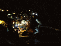 Manarola and its harbour, viewed from the Punta Bonfiglio hill, by night