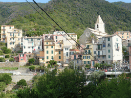 The east side of Corniglia with the Chiesa di San Pietro church, viewed from the Via alla Marina street