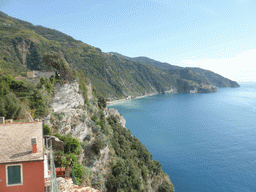 The Corniglia railway station and Manarola, viewed from the square behind the Oratory of San Caterina at Corniglia