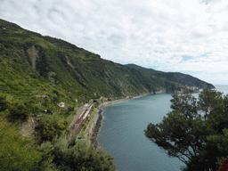 The Corniglia railway station and Manarola, viewed from a viewing point near the Corniglia Cemetery