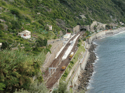 The Corniglia railway station, viewed from a viewing point near the Corniglia Cemetery