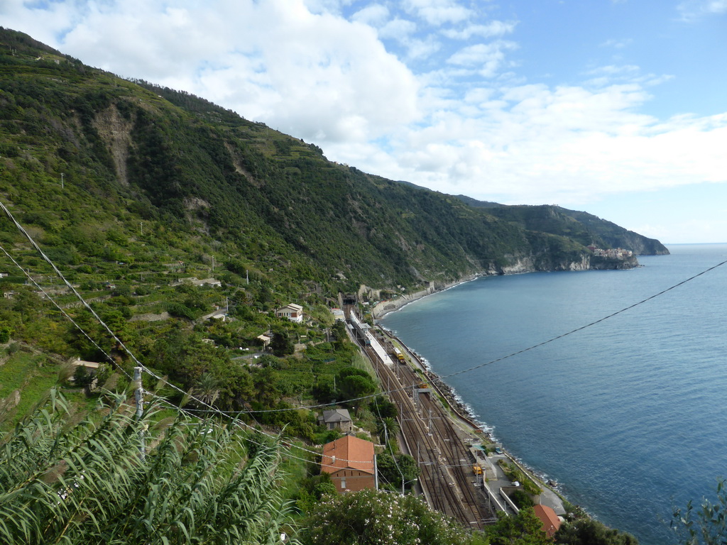 The Corniglia railway station and Manarola, viewed from the Scalinata Lardarina staircase