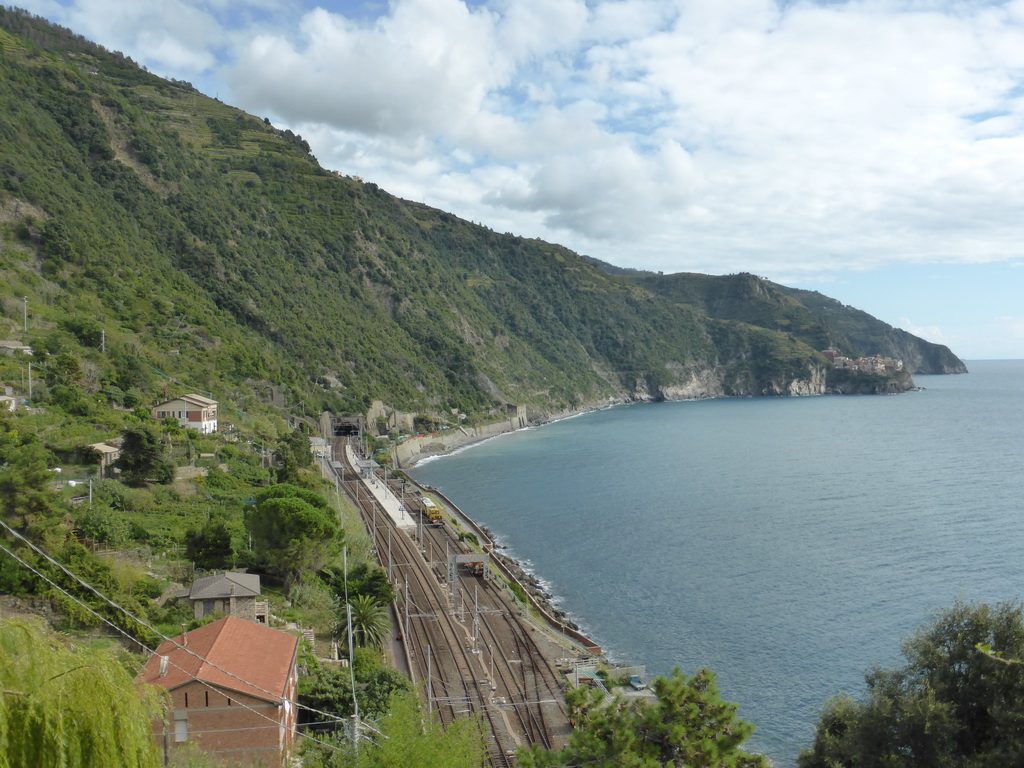 The Corniglia railway station and Manarola, viewed from the Scalinata Lardarina staircase