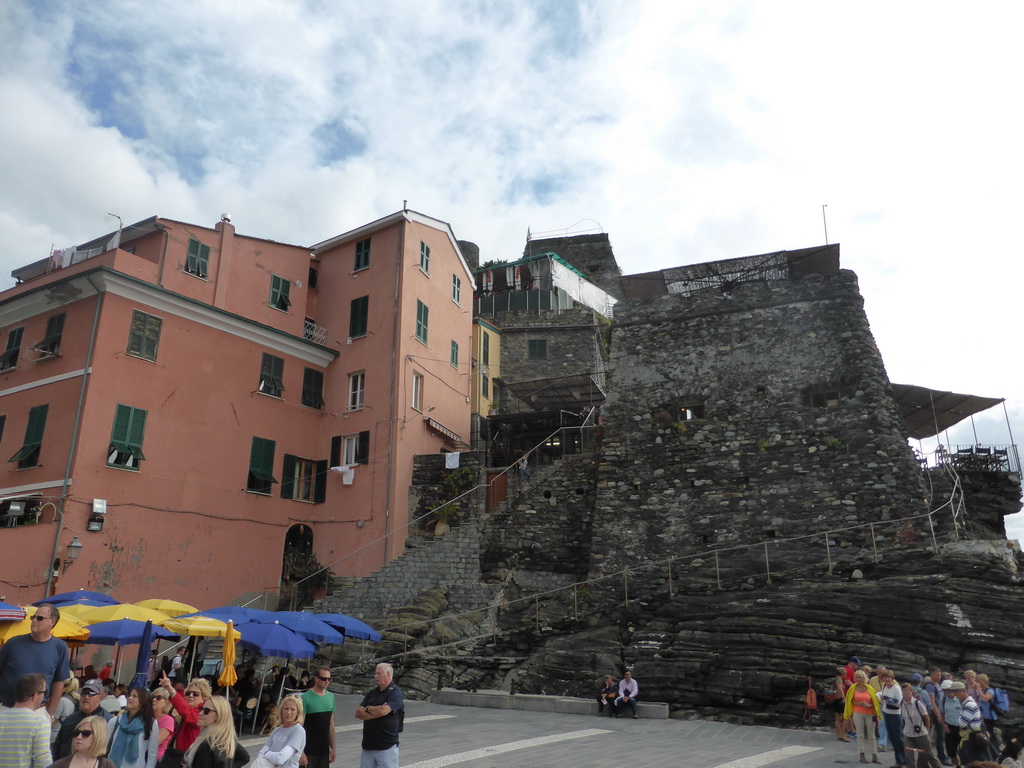 The harbour of Vernazza and the north side of the Doria Castle at Vernazza