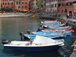 Boats in the harbour of Vernazza, and the Piazza Marconi square