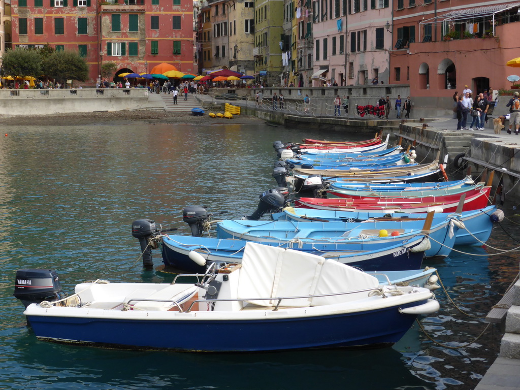 Boats in the harbour of Vernazza, and the Piazza Marconi square