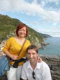 Tim and Miaomiao on top of the tower of the Doria Castle at Vernazza, with a view on the south side of the town