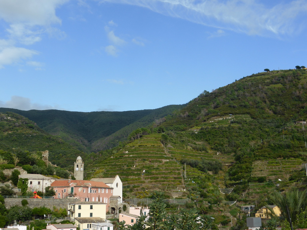 Hills on the east side of Vernazza with the Santuario di Nostra Signora di Reggio sanctuary