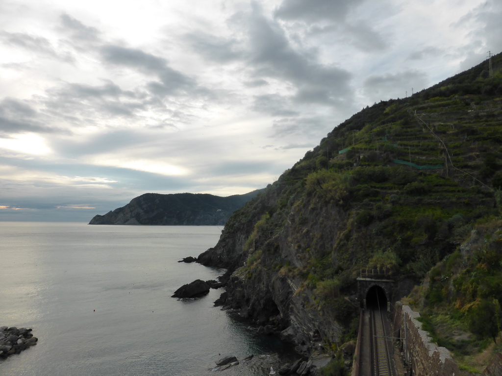 Railway and hills on the north side of Vernazza, viewed from the path to Monterosso al Mare