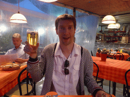 Tim with a beer at the Al Castello restaurant at Vernazza