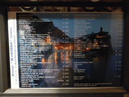 Menu of the Al Castello restaurant at Vernazza