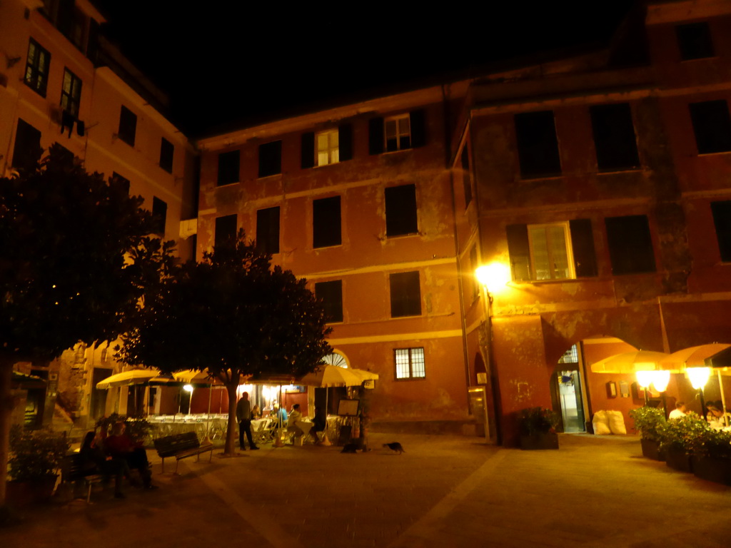 Houses at the Piazza Marconi square at Vernazza, by night