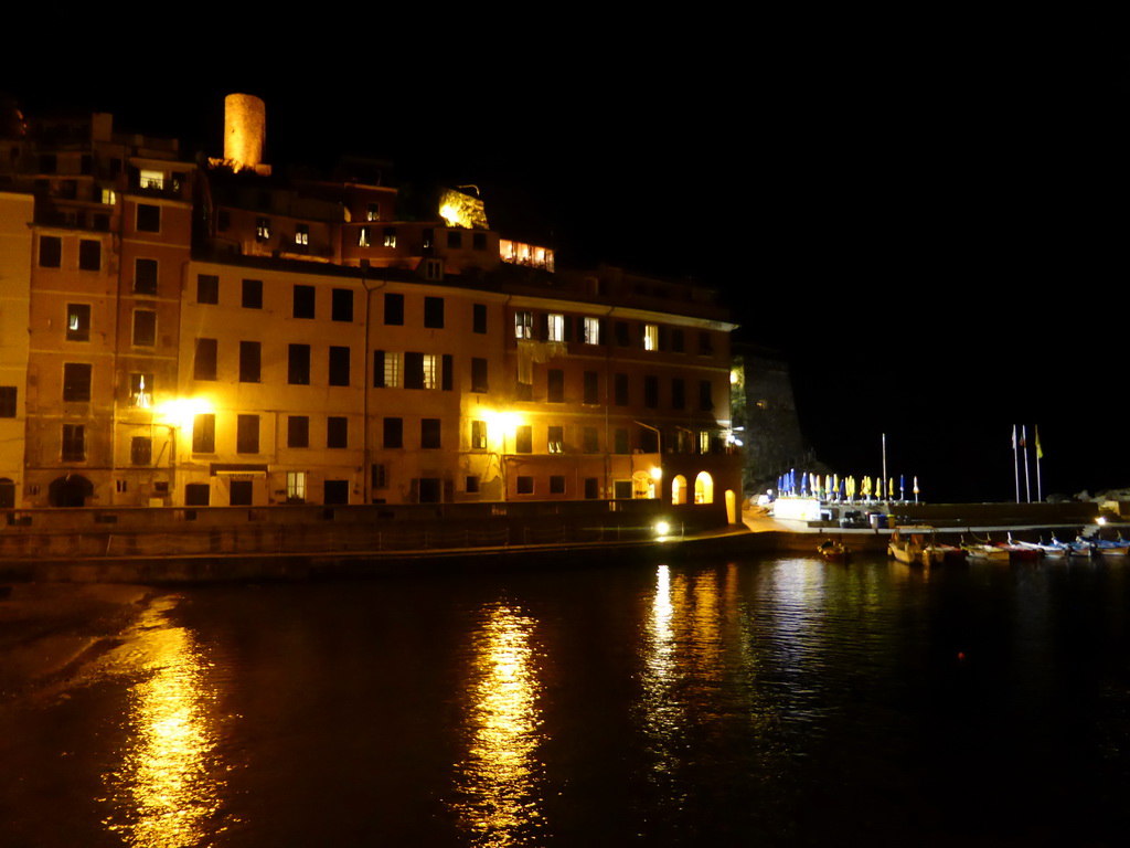 The harbour of Vernazza and the Doria Castle, by night