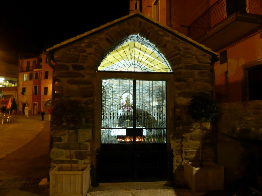 The Chapel of Santa Marta at the Via Roma street at Vernazza, by night