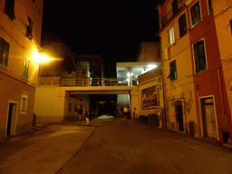 The Via Roma street with the staircase to the Vernazza railway station, by night