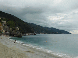 The beach of the new town of Monterosso al Mare and the Torre Aurora tower