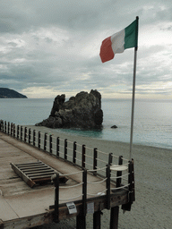 Italian flag at the beach of the new town of Monterosso al Mare
