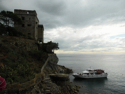 The Torre Aurora tower at Monterosso al Mare and the ferry to Vernazza