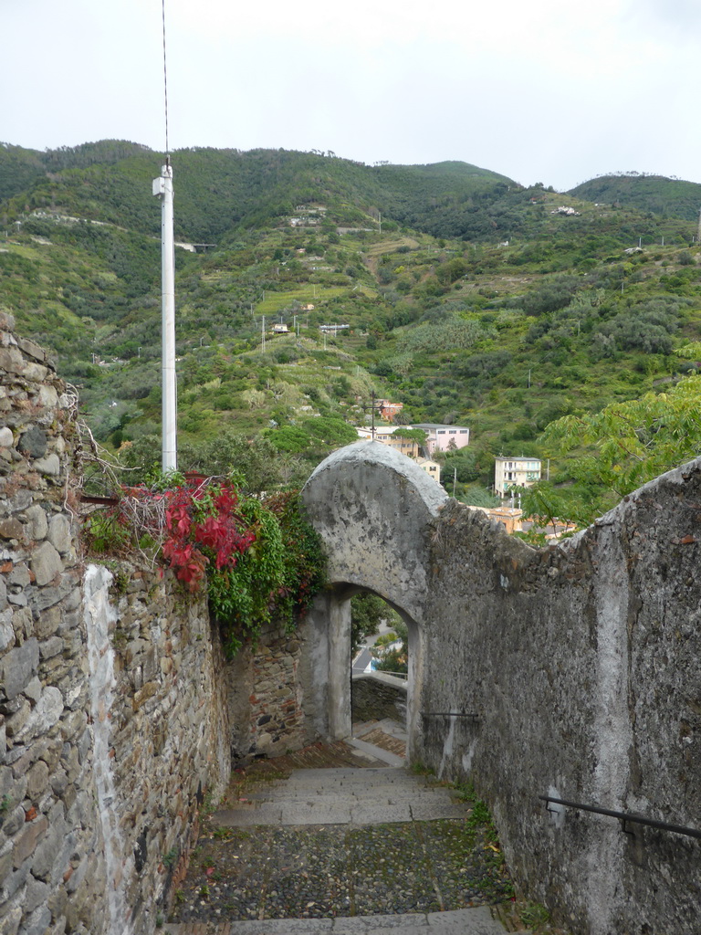 Gate at the Convento dei Frati Minori Cappuccini monastery, with a view on Monterosso al Mare