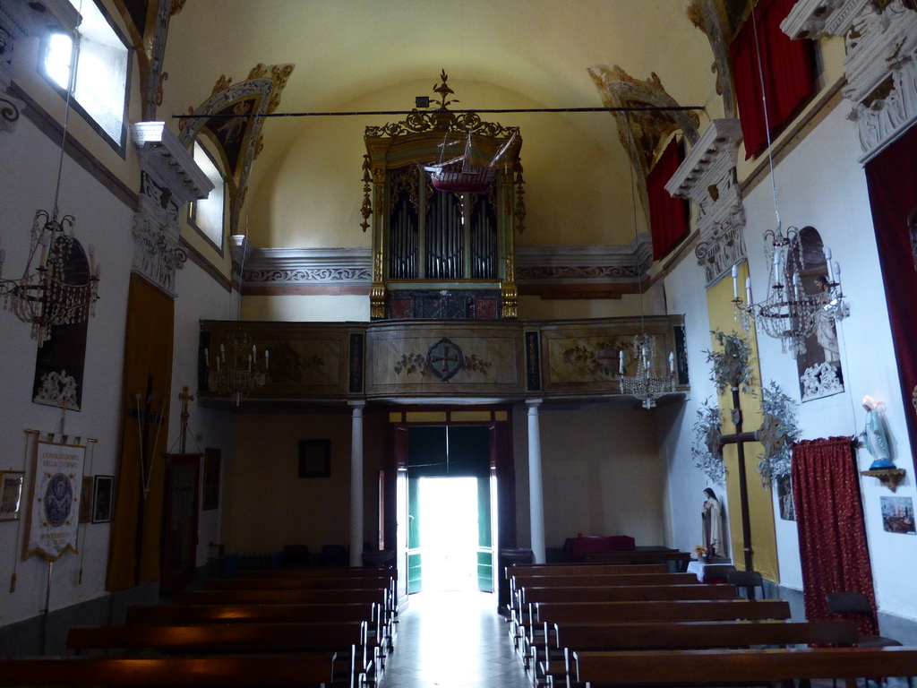 Nave and organ of the Oratorio Santa Croce oratory at Monterosso al Mare