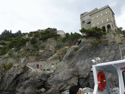 The Torre Aurora tower at Monterosso al Mare, viewed from the ferry to Vernazza