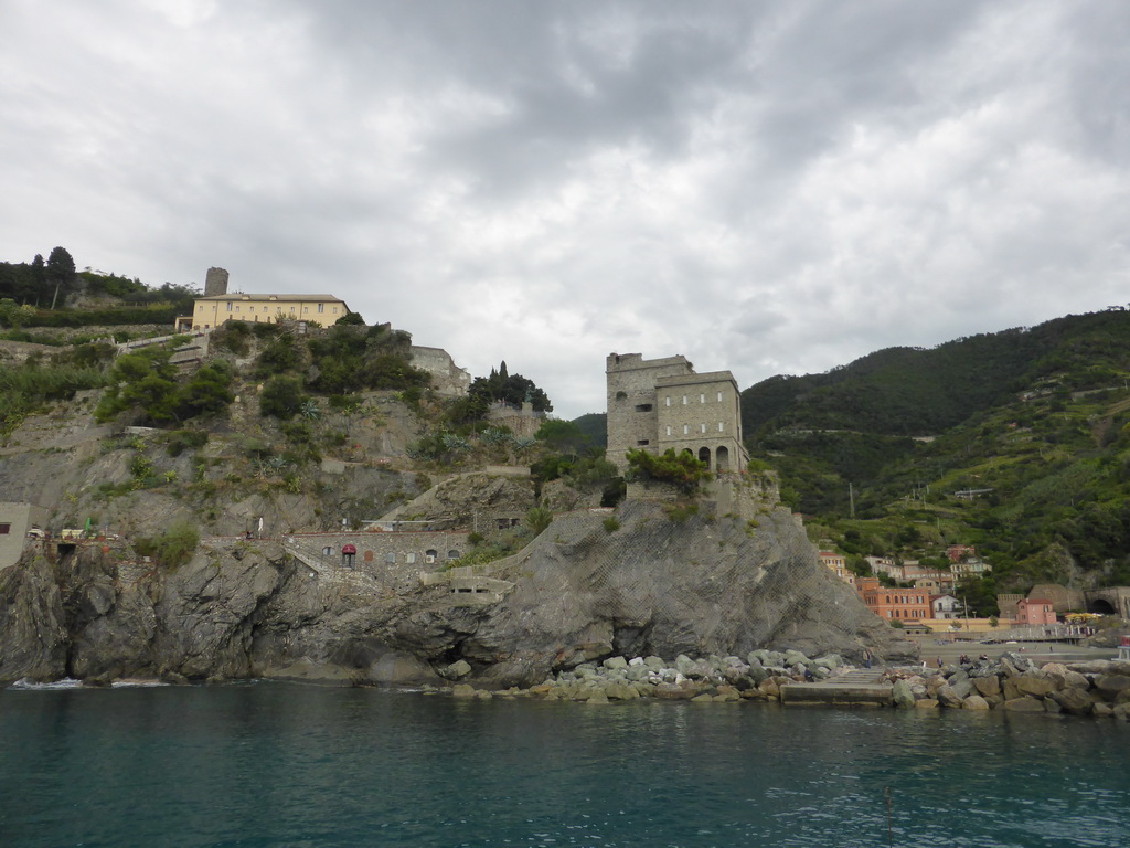 Monterosso al Mare and the Torre Aurora tower, viewed from the ferry to Vernazza