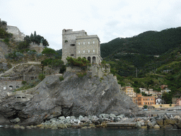 Monterosso al Mare and the Torre Aurora tower, viewed from the ferry to Vernazza