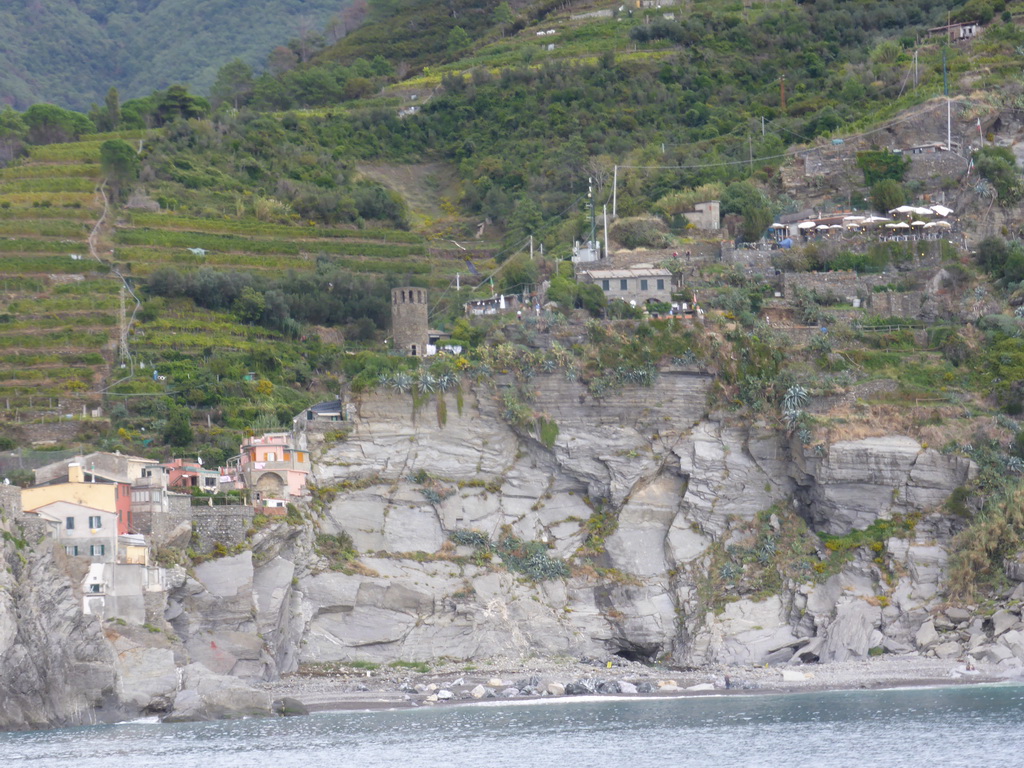 Houses on a hill to the southeast of Vernazza, viewed from the ferry to Manarola