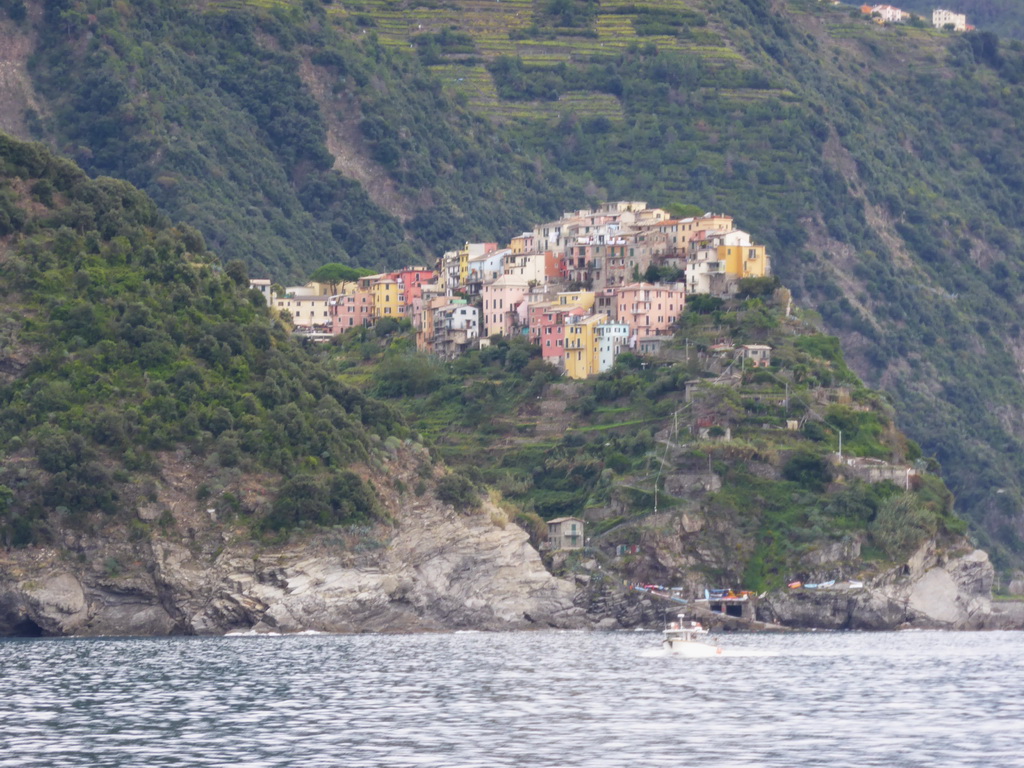 Corniglia, viewed from the ferry from Vernazza to Manarola