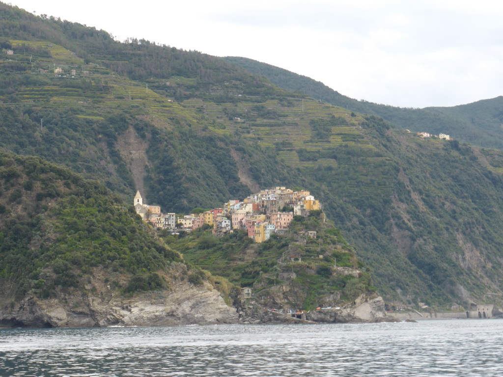 Corniglia, viewed from the ferry from Vernazza to Manarola