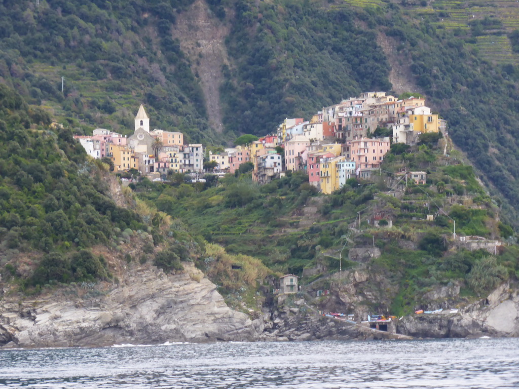 Corniglia, viewed from the ferry from Vernazza to Manarola