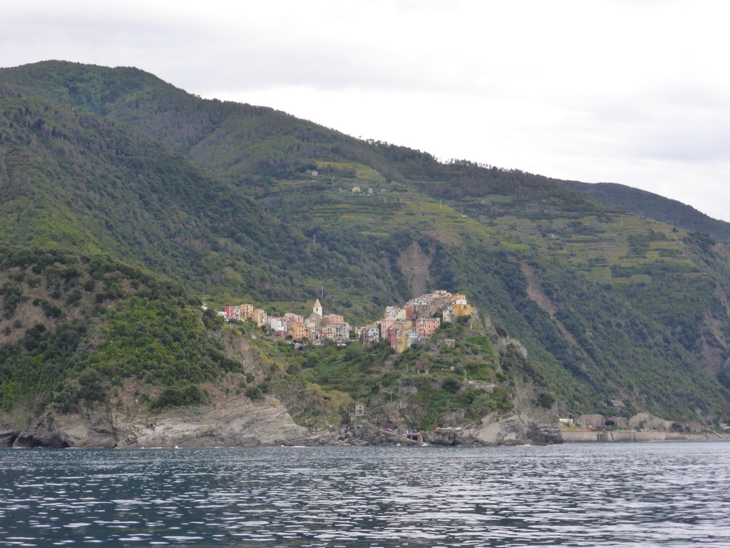 Corniglia, viewed from the ferry from Vernazza to Manarola