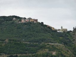 The Santuario di San Bernardino sanctuary near Corniglia, viewed from the ferry from Vernazza to Manarola