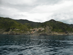 Manarola and the Punta Bonfiglio hill, viewed from the ferry from Vernazza