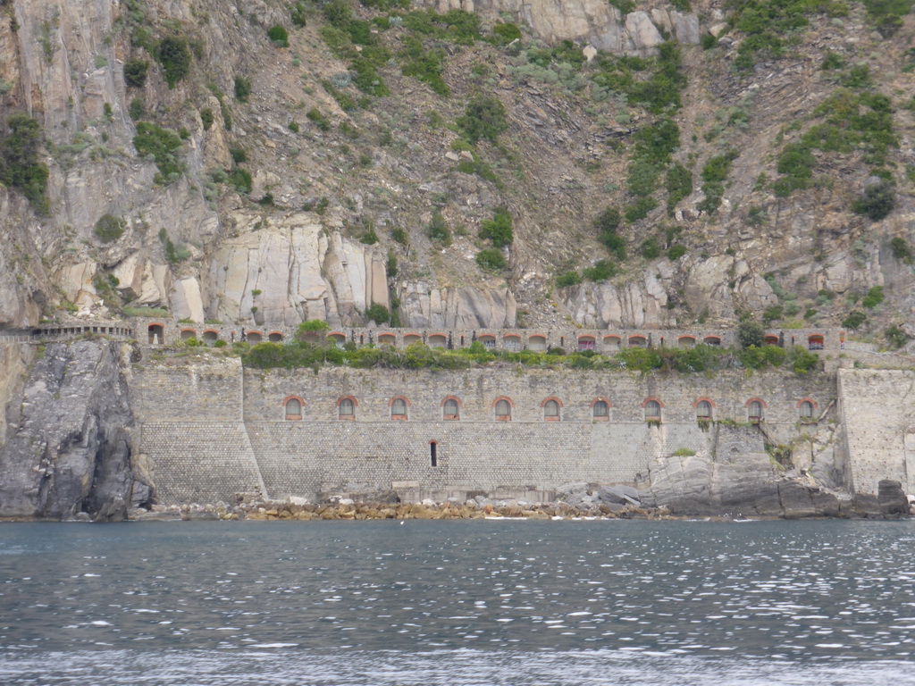 The Via dell`Amore path between Manarola and Riomaggiore, viewed from the ferry