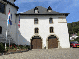 Right front of Clervaux Castle at the Montée du Château street