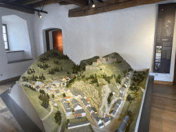 Scale model of the Brandenbourg Castle at the Museum of Models of the Castles and Palaces of Luxembourg at Clervaux Castle, with explanation