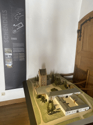 Scale model of the Schoenfels Castle at the Museum of Models of the Castles and Palaces of Luxembourg at Clervaux Castle, with explanation
