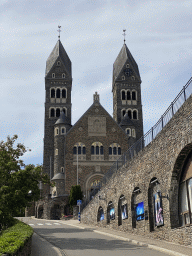 The Montée de l`Église street and the front of the Church of Clervaux