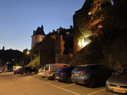 South side of Clervaux Castle at the Place du Marché square, by night