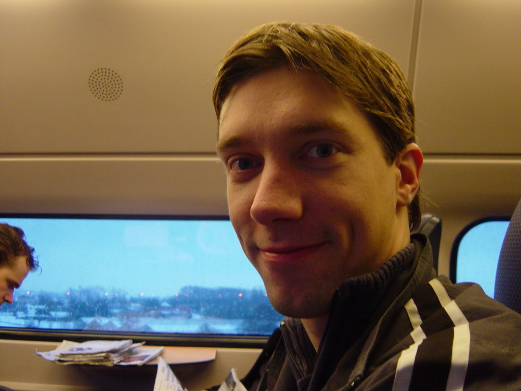 Tim in the train from Nijmegen to Arnhem