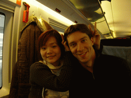 Tim and Miaomiao in the ICE train from Arnhem to Cologne