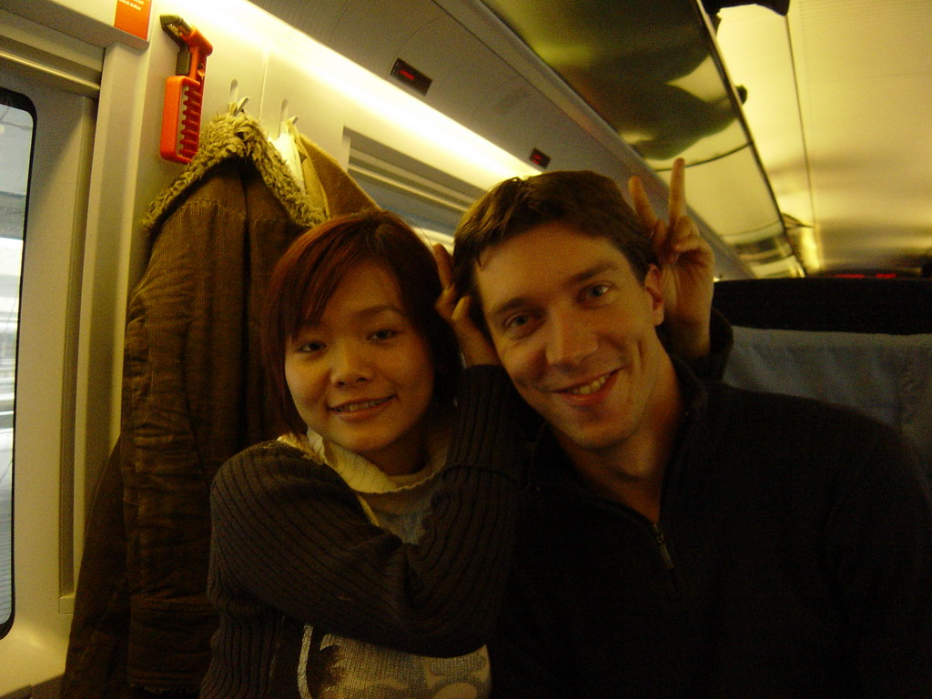 Tim and Miaomiao in the ICE train from Arnhem to Cologne