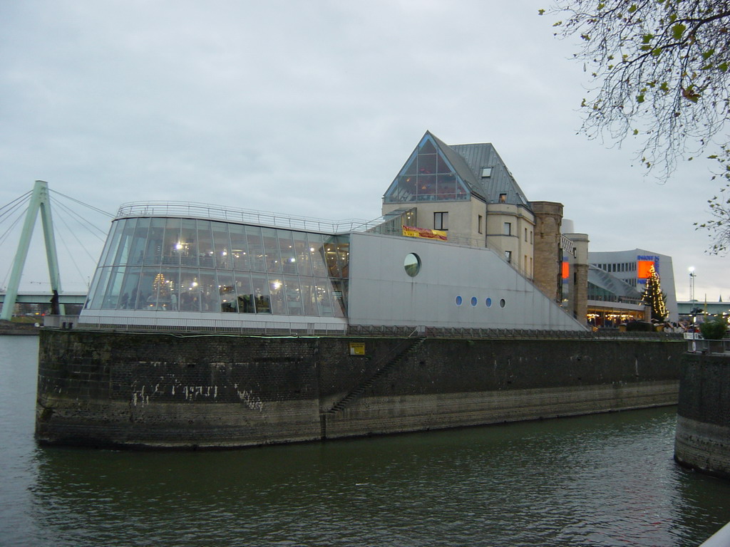 The Chocolate Museum and the Severinsbrücke bridge over the Rhein river