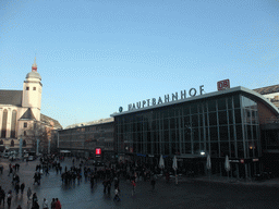 The Ostturm tower of the St. Mariä Himmelfahrt church and the Cologne Central Station (Köln Hauptbahnhof)