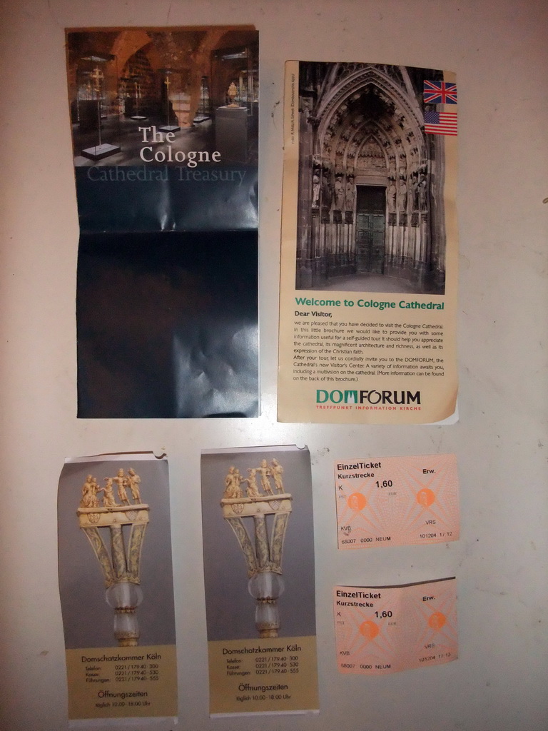 Guide and entrance tickets to the Cologne Cathedral Treasury, guide to the Cologne Cathedral, and subway tickets