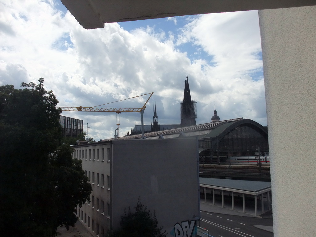 Cologne Railway Station and the Cologne Cathedral (Kölner Dom), viewed from our room in the Appartel Am Dom hotel at the Allerheiligenstraße street