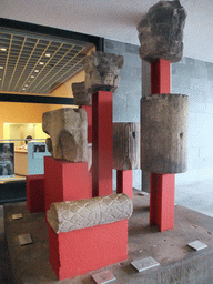 Parts of Roman columns at the entrance of the Romano-Germanic Museum at the Roncalliplatz aquare