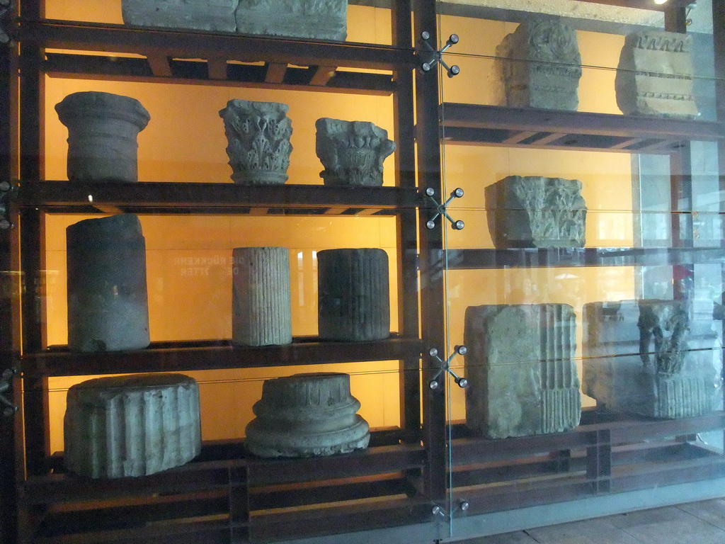 Parts of Roman columns at the entrance of the Romano-Germanic Museum at the Roncalliplatz aquare