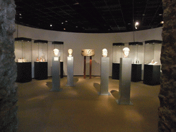 Roman busts, relief and pottery at the ground floor of the Romano-Germanic Museum